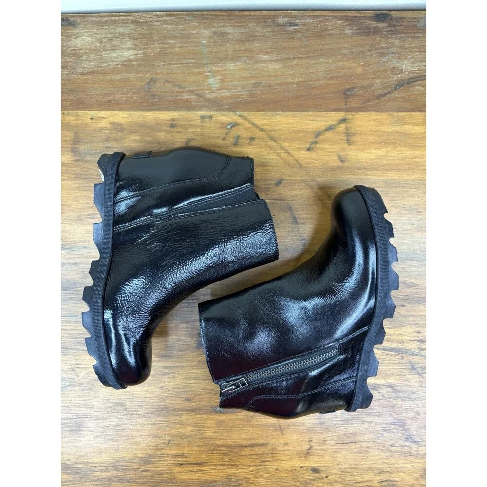 Sorel Joan of Arctic Wedge II Zip Boots 7.5 Womens Black Waterproof Leather